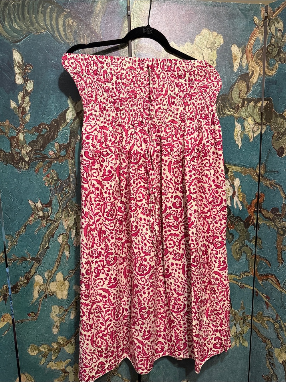 Smocked Waist Pink Floral-Print Midi Skirt